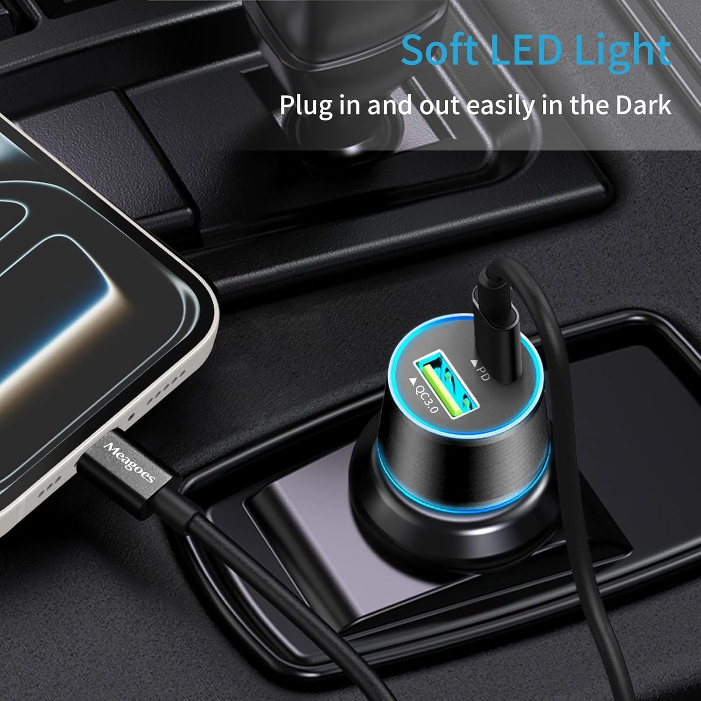 67.5W Car Charger USB C Super Fast Charging, 45W USBC & QC3.0 Port Plug for Iphone 17 Pro Max/Air/16/15/Ipad, Samsung S26/S25 Android Cell Phone, Dual 12V Cigarette Lighter Adapter+ 3.3Ft Type C Cable