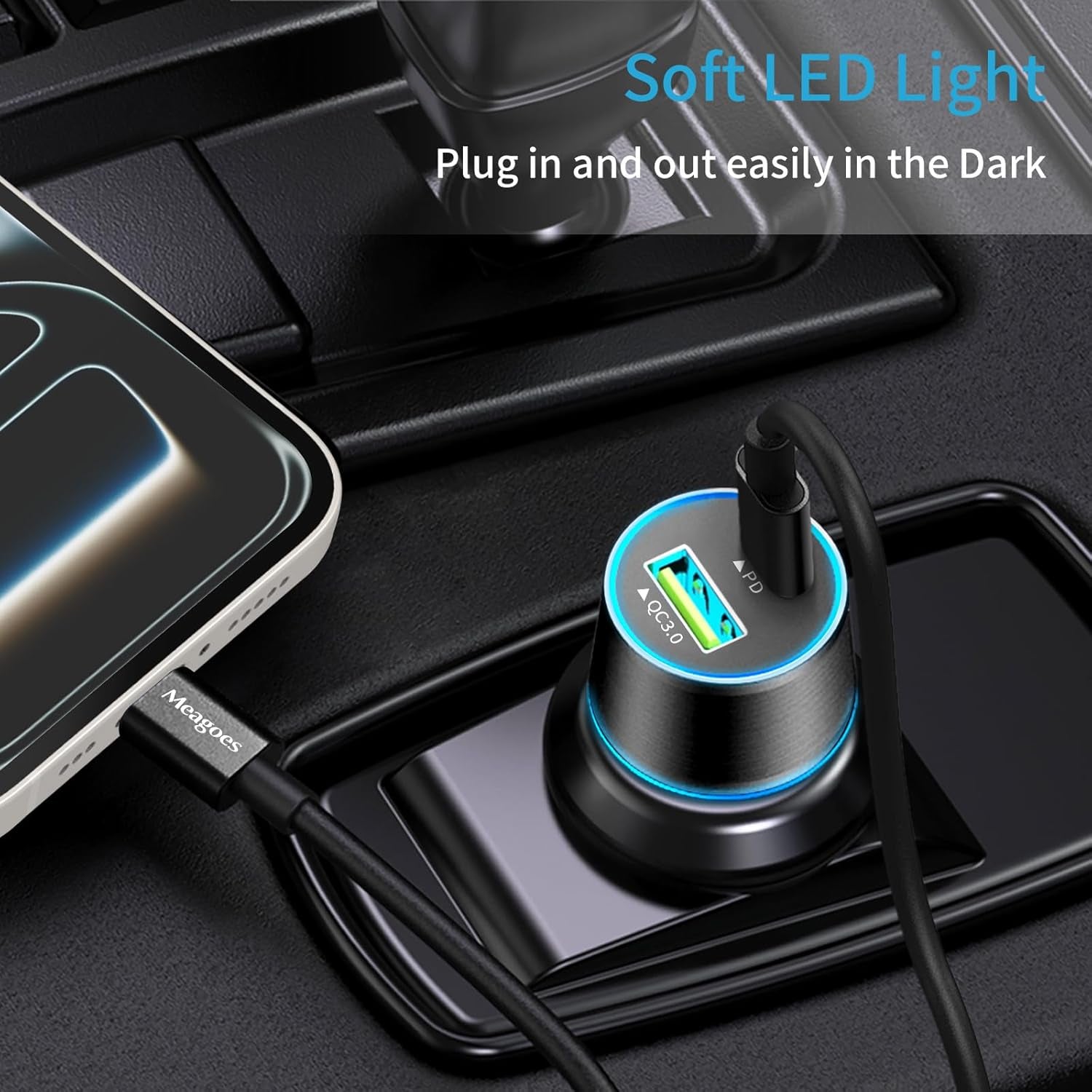 67.5W Car Charger USB C Super Fast Charging, 45W USBC & QC3.0 Port Plug for Iphone 17 Pro Max/Air/16/15/Ipad, Samsung S26/S25 Android Cell Phone, Dual 12V Cigarette Lighter Adapter+ 3.3Ft Type C Cable