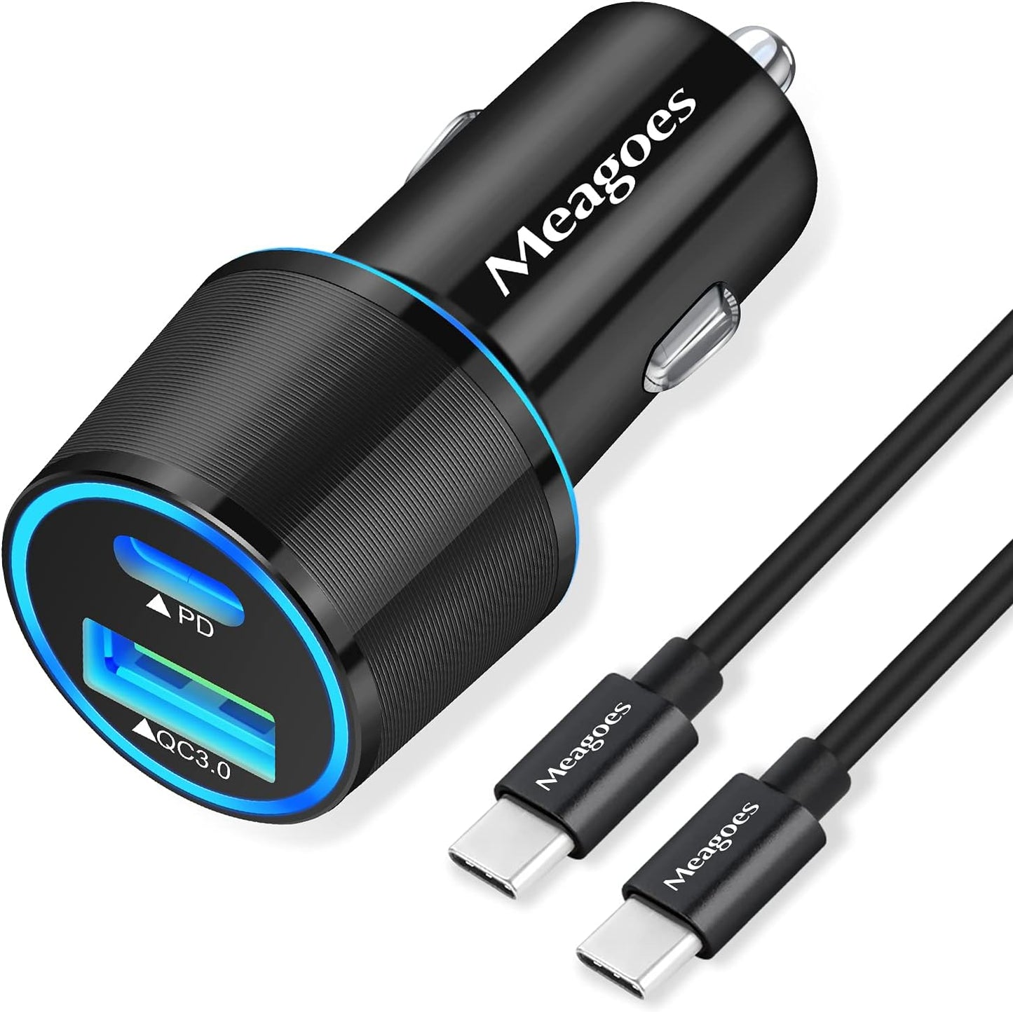 67.5W Car Charger USB C Super Fast Charging, 45W USBC & QC3.0 Port Plug for Iphone 17 Pro Max/Air/16/15/Ipad, Samsung S26/S25 Android Cell Phone, Dual 12V Cigarette Lighter Adapter+ 3.3Ft Type C Cable